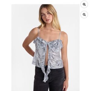 Silver Sequin Tie-Front Cami Top
